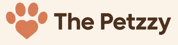 Logo of 'The Petzzy' with a paw print design on a beige background