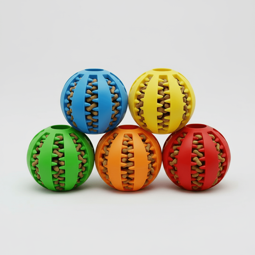 Dog Toy Ball - Nontoxic Bite - Resistant Rubber Chew Ball with Treat Feeder and Tooth Cleaning for Dogs and Puppies - The Petzzy