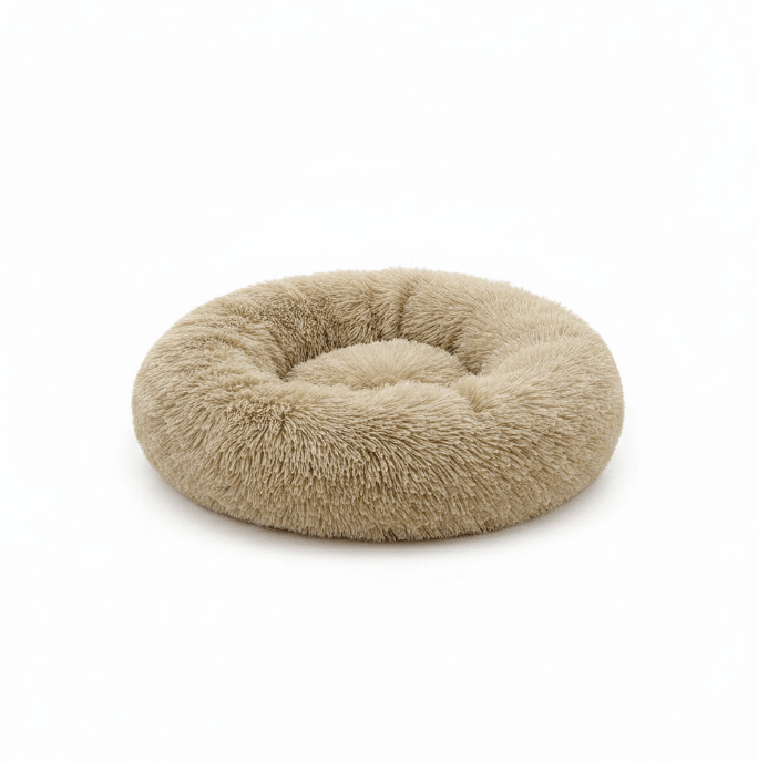 Donut Dog Bed for Small and Medium Dogs - Plush Faux Fur Self - Warming Calming Round Dog Bed, Anti - Slip, Machine Washable - The Petzzy