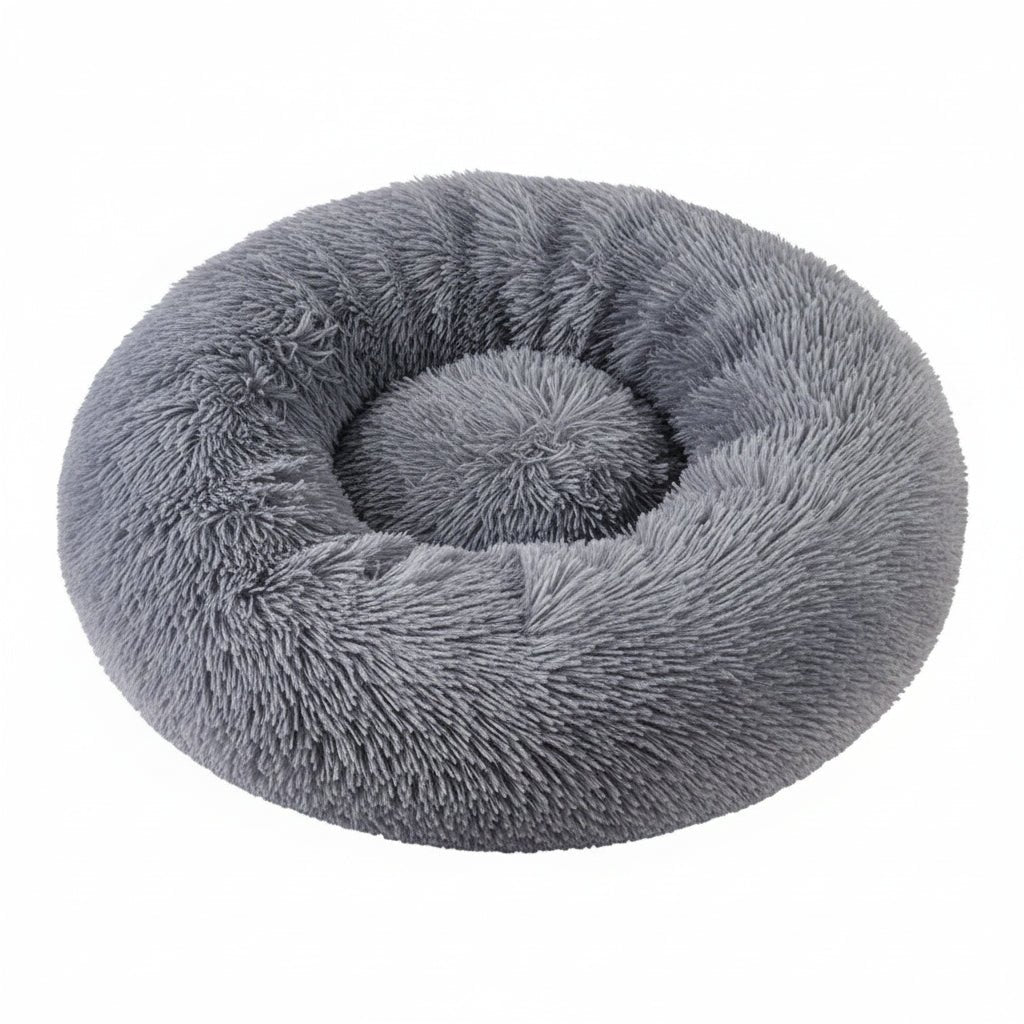 Donut Dog Bed for Small and Medium Dogs - Plush Faux Fur Self - Warming Calming Round Dog Bed, Anti - Slip, Machine Washable - The Petzzy