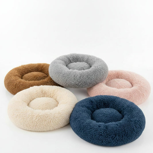 Donut Dog Bed for Small and Medium Dogs - Plush Faux Fur Self - Warming Calming Round Dog Bed, Anti - Slip, Machine Washable - The Petzzy